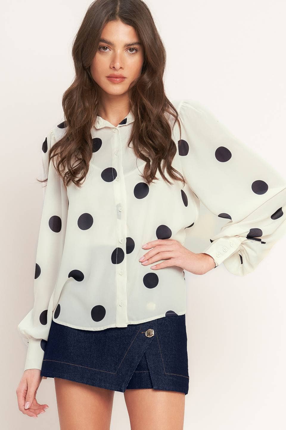Polka dot printed woven top