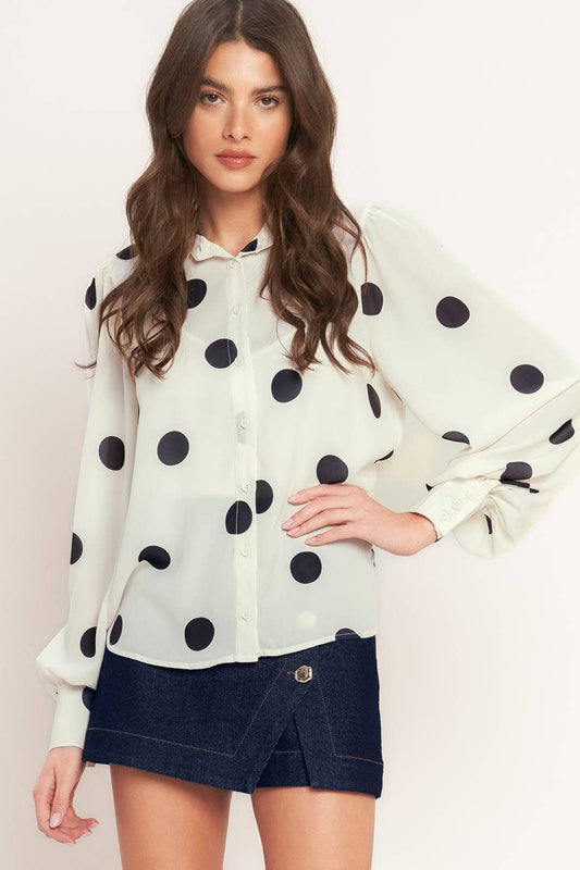 Polka dot printed woven top