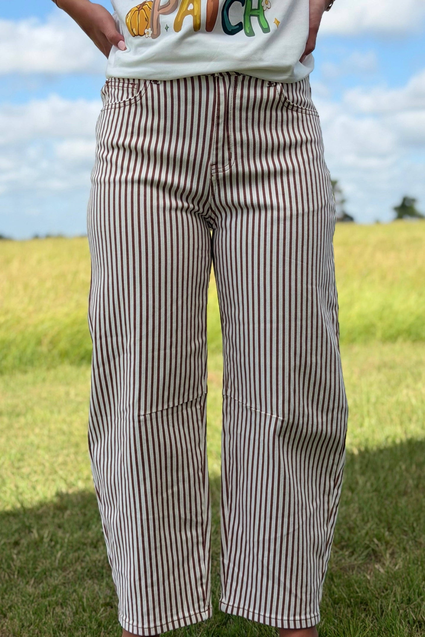 Bobbie Striped Barrel Jeans Brown
