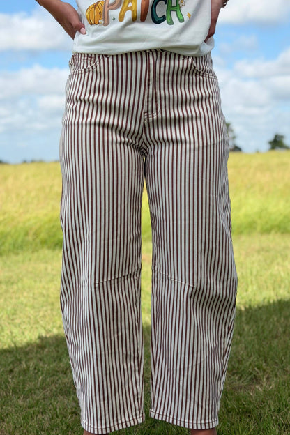 Bobbie Striped Barrel Jeans Brown