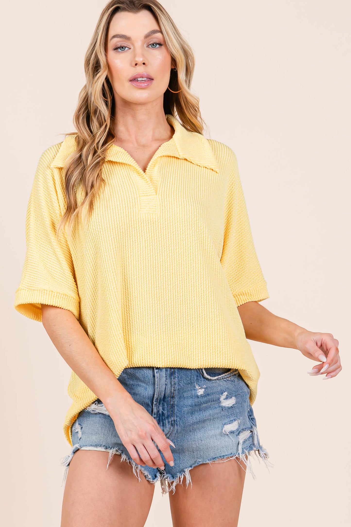 RIBBED COLLAR TOP