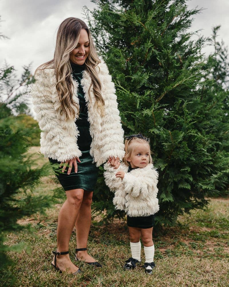 Mommy and Me Fatima Faux Shag Layered Jacket - Ivory