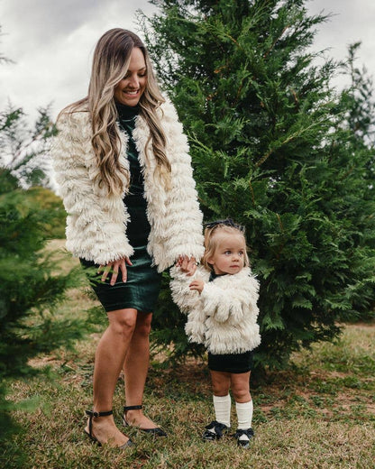 Mommy and Me Fatima Faux Shag Layered Jacket - Ivory