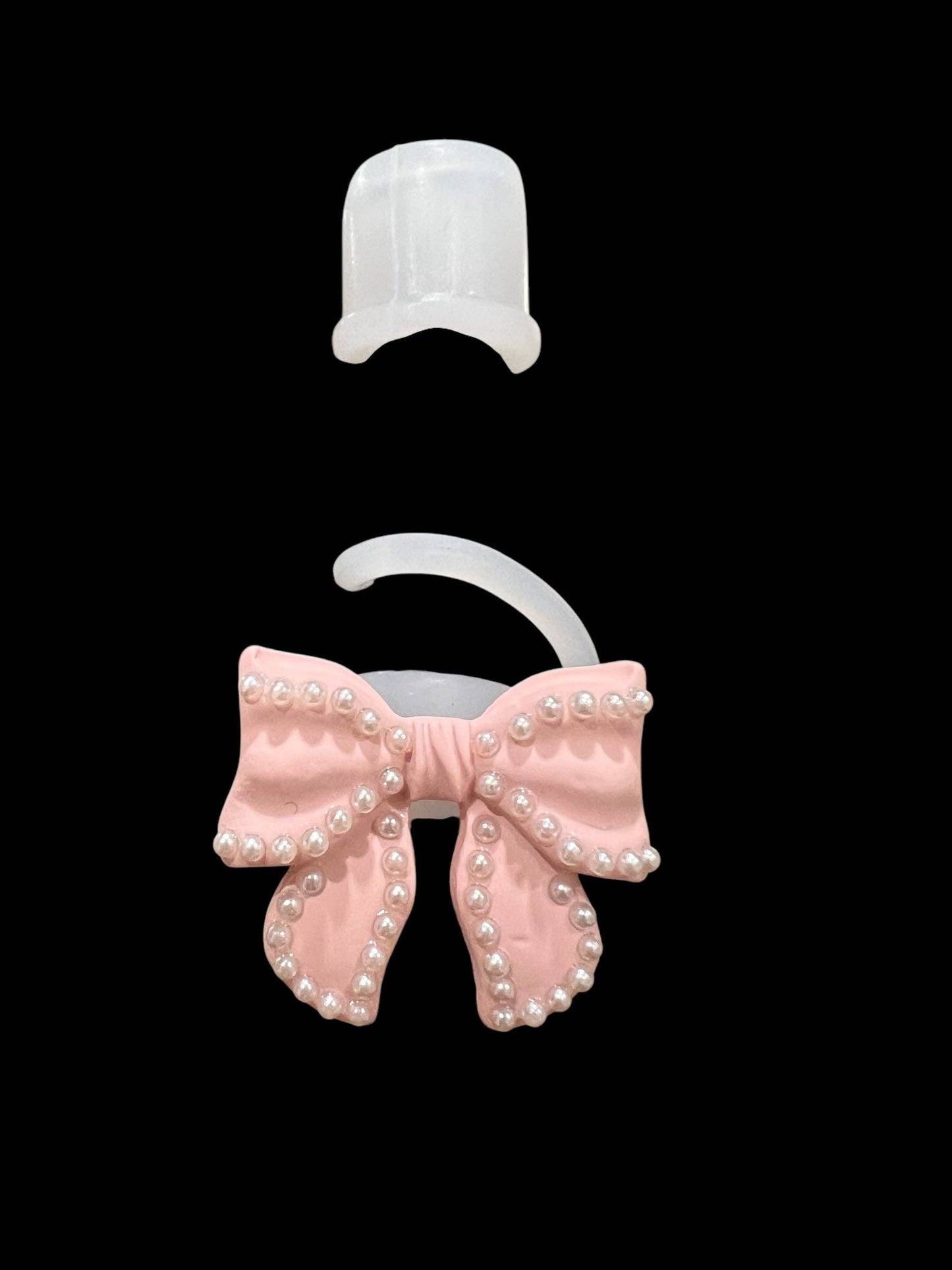 Pink Pearl Bow Silicone Straw Topper 10mm
