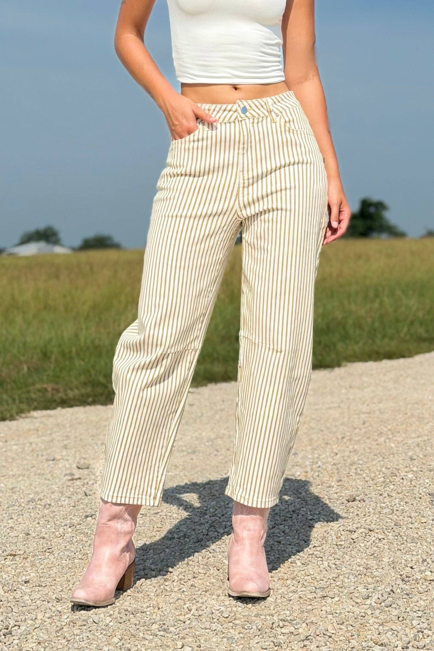 Bobbie Striped Barrel Jeans Brown