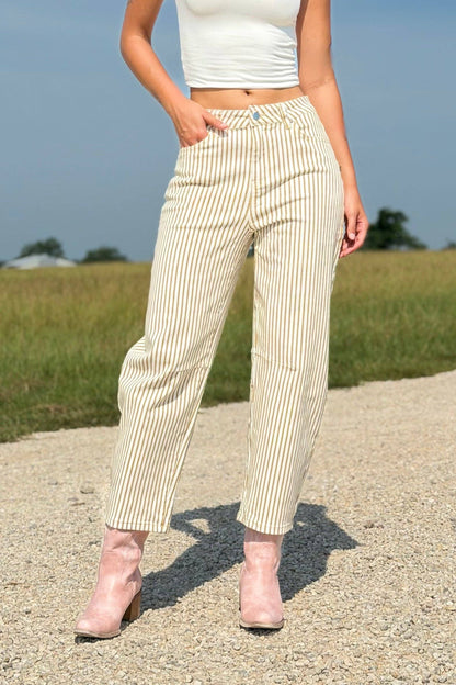 Bobbie Striped Barrel Jeans Brown