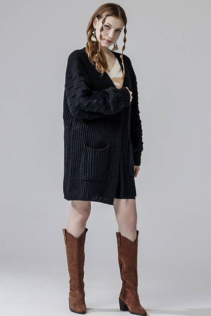 Oversized Pompom Sleeve Cardigan