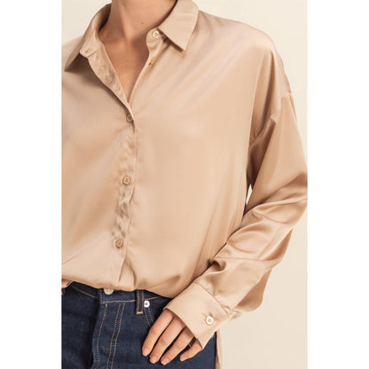 Long Sleeve Oversized Satin Shirt