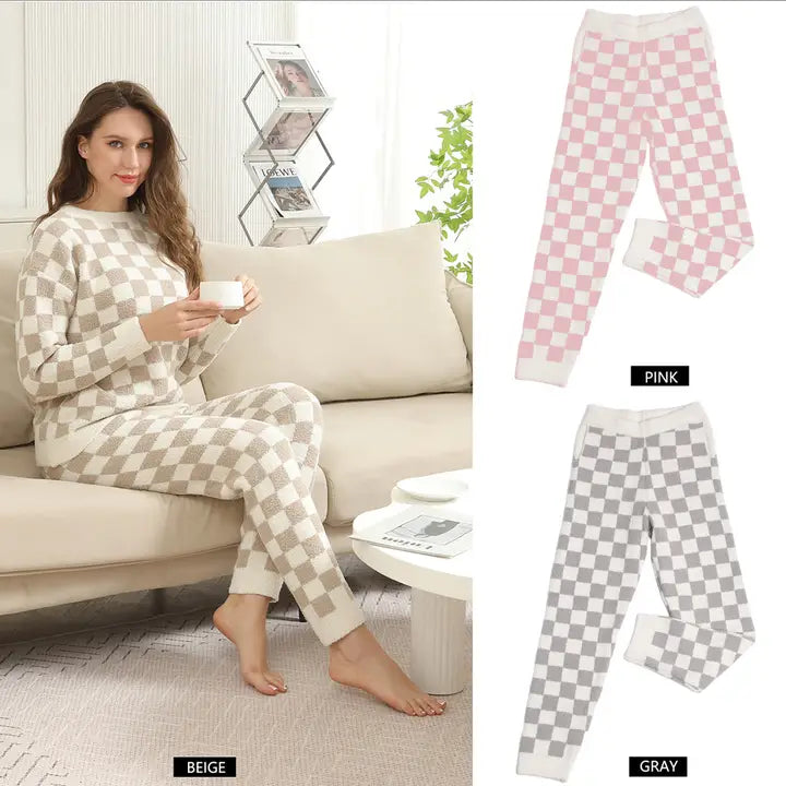 Checkered Lounge Terry Sweatpants: Beige