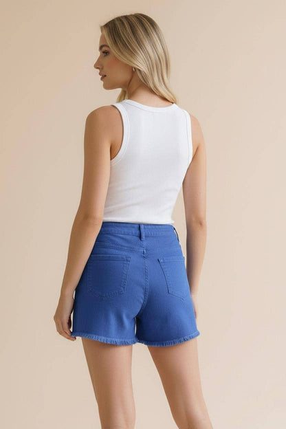 High Rise Washed Shorts With Pockets
