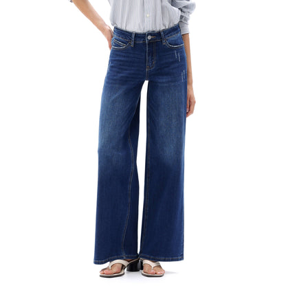 Mid Rise Wide Leg Jeans Relaxed Distressed Denim BG8001