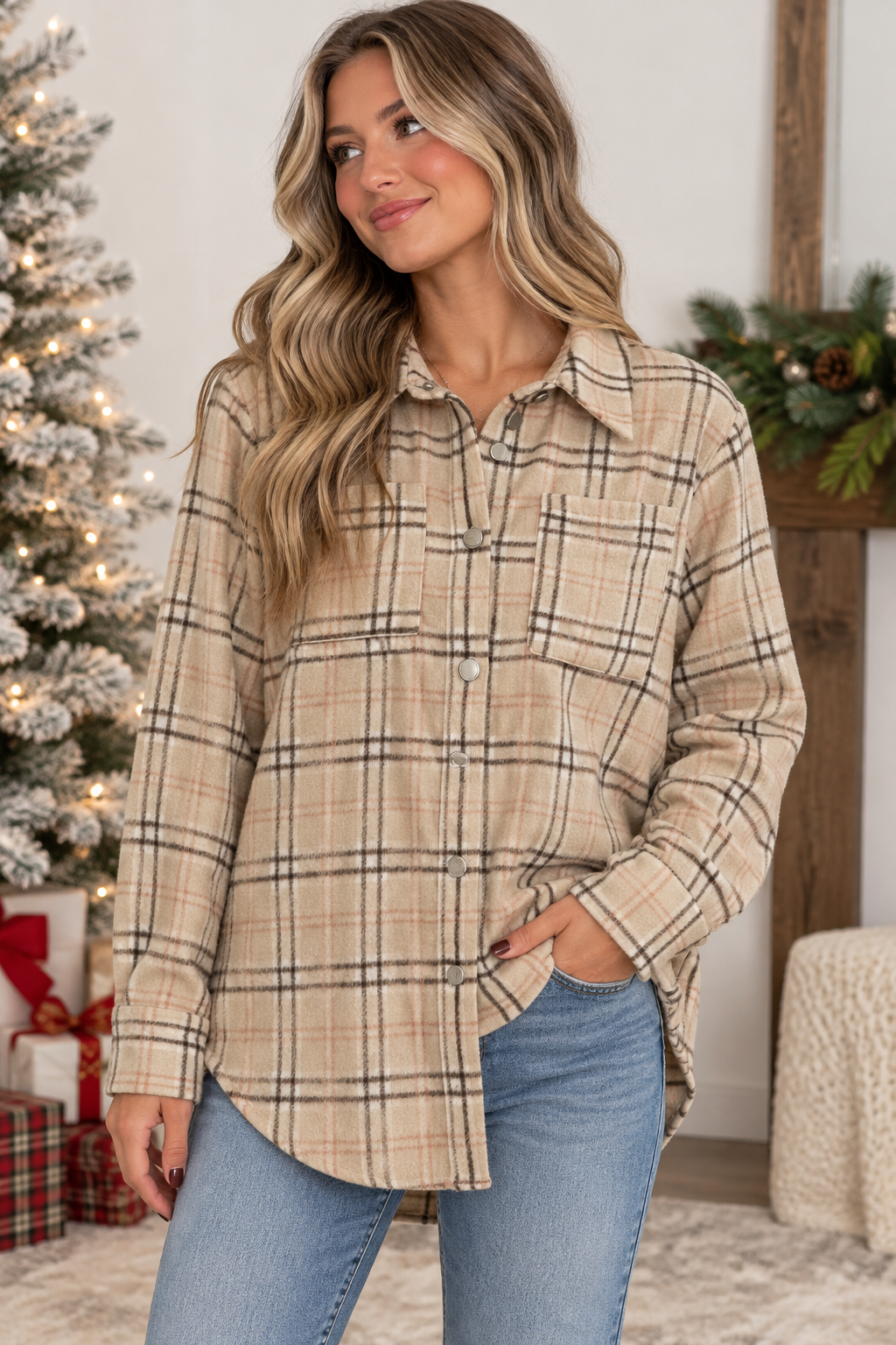 Plaid Wool Button Down Shacket