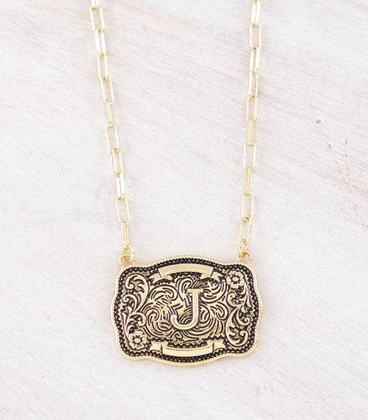 Initial Buckle Pendant Necklace J