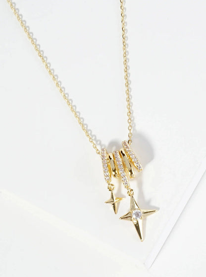 18K Gold Starlight Cubic Zirconia Drop Pendant Necklace