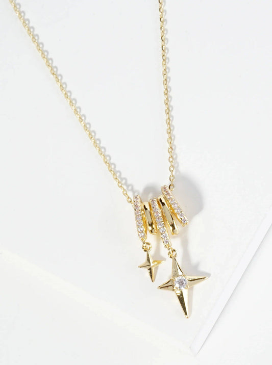 18K Gold Starlight Cubic Zirconia Drop Pendant Necklace