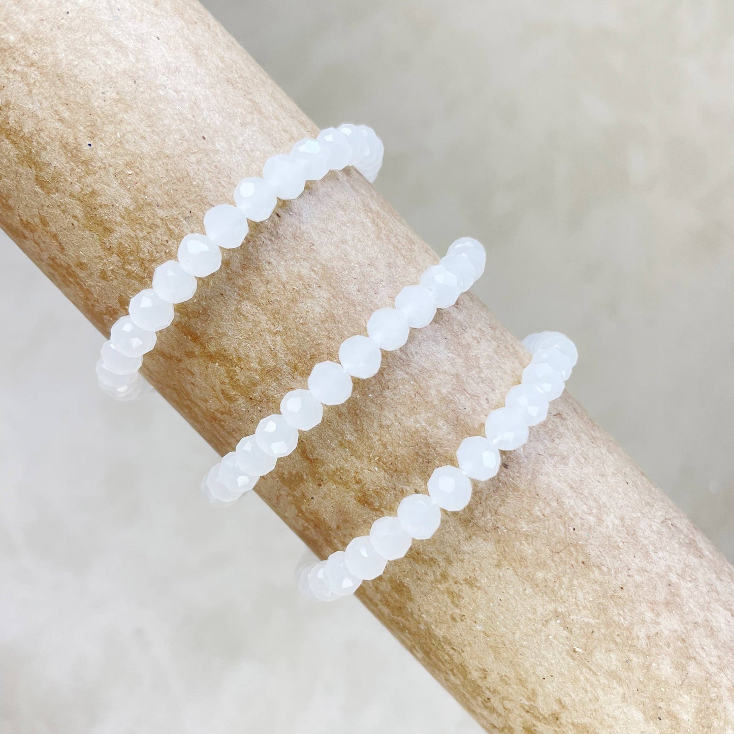 Gloria// Translucent White Crystal Beaded Bracelet