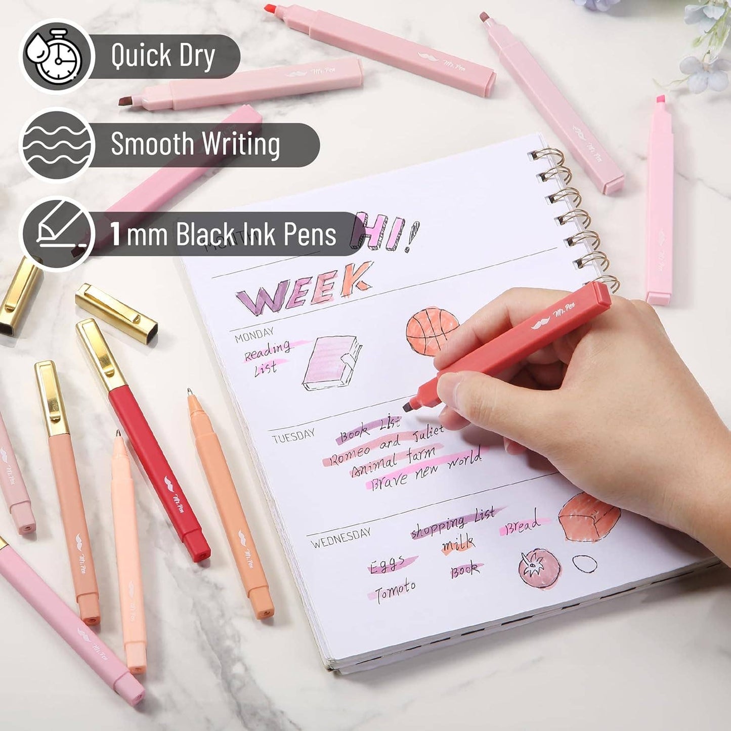 No Bleed Pink Highlighters & Pens for Bibles - 12 Pack