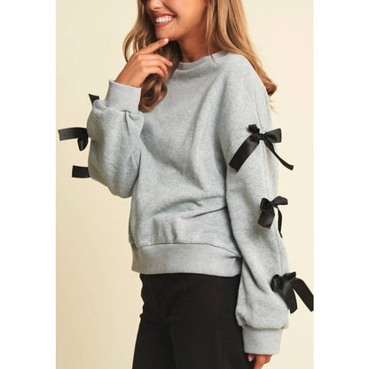 BOW SLEEVE LOOSE FIT PULLOVER TOP