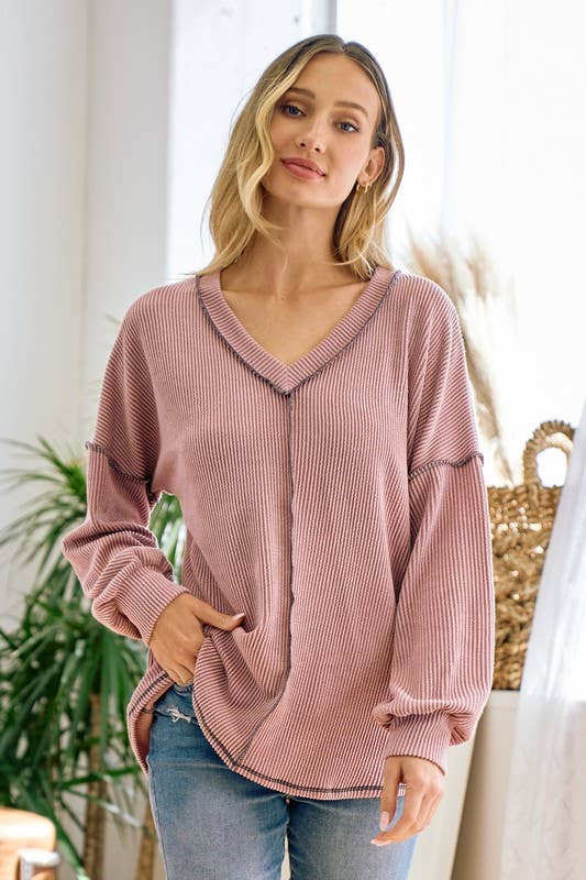 Ribbed V neck top