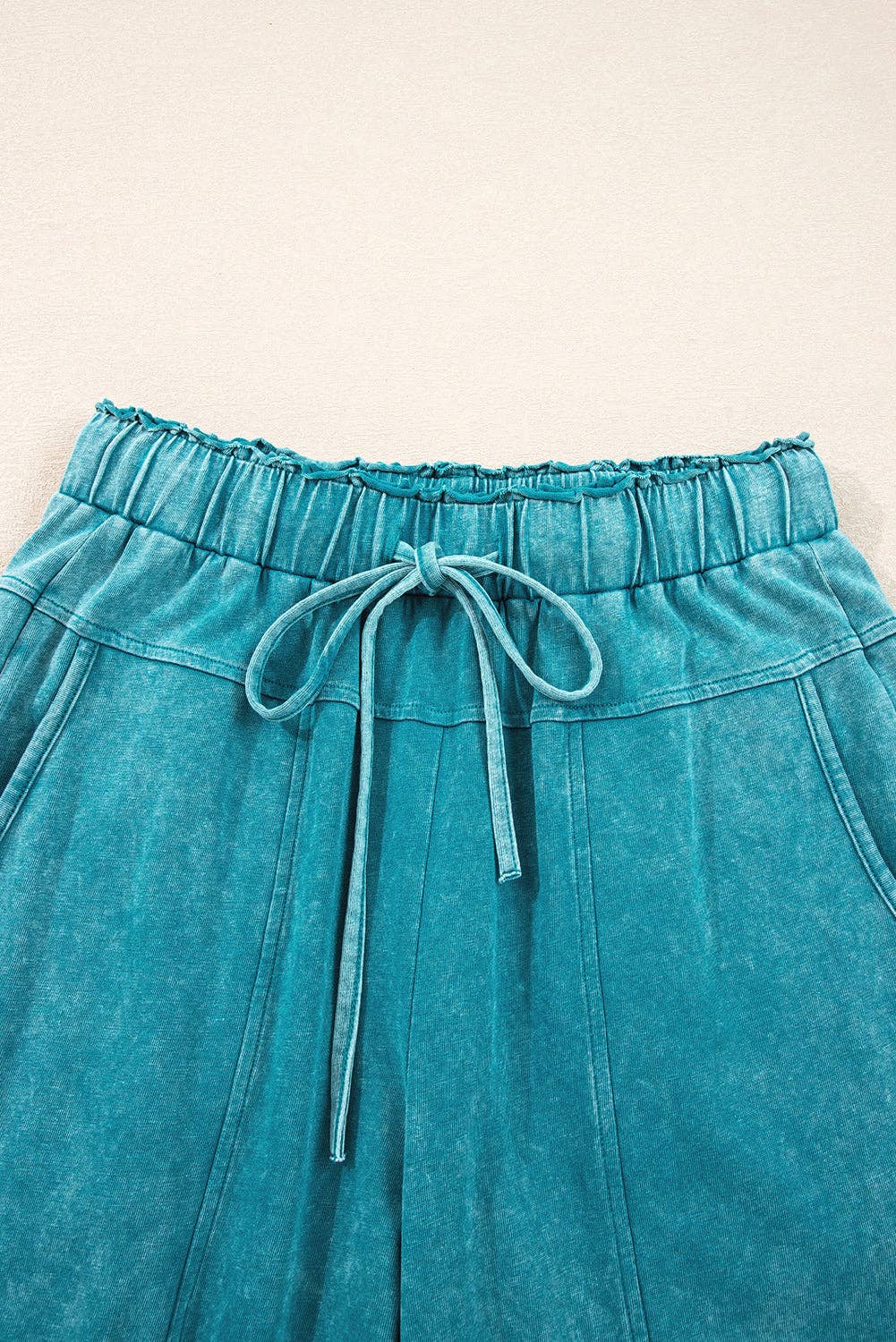 Mineral Wash Lace-up High Waist Raw Hem Patched Pocket Pants