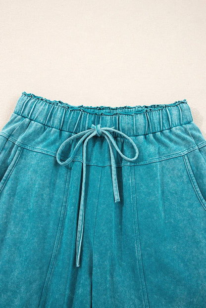 Mineral Wash Lace-up High Waist Raw Hem Patched Pocket Pants