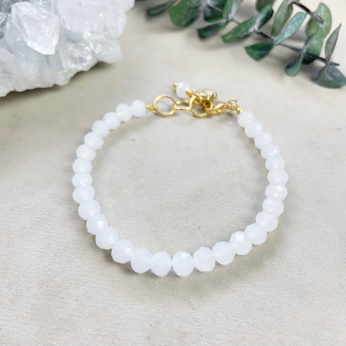 Gloria// Translucent White Crystal Beaded Bracelet