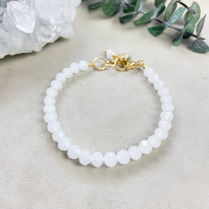 Gloria// Translucent White Crystal Beaded Bracelet