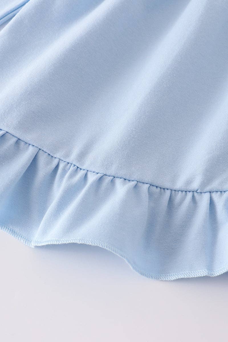 Blue believe embroidery ruffle pants set