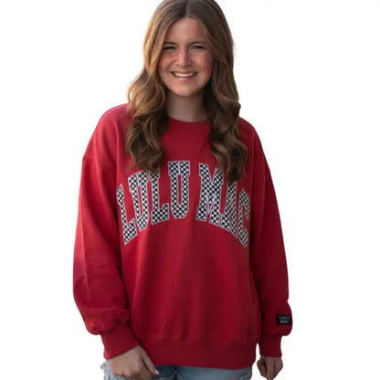 Lulu Mac Crimson Houndstooth Stitch Crewneck