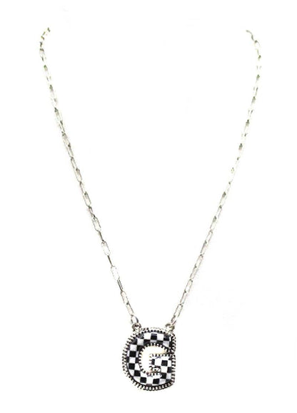 Checkered Bubble Initial Necklace