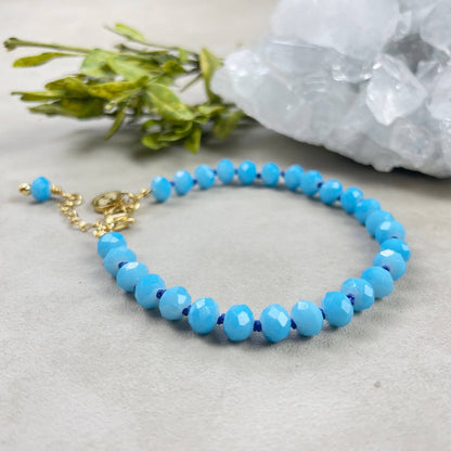 Barb// Blue Neon Crystal Beaded Handknotted Bracelet