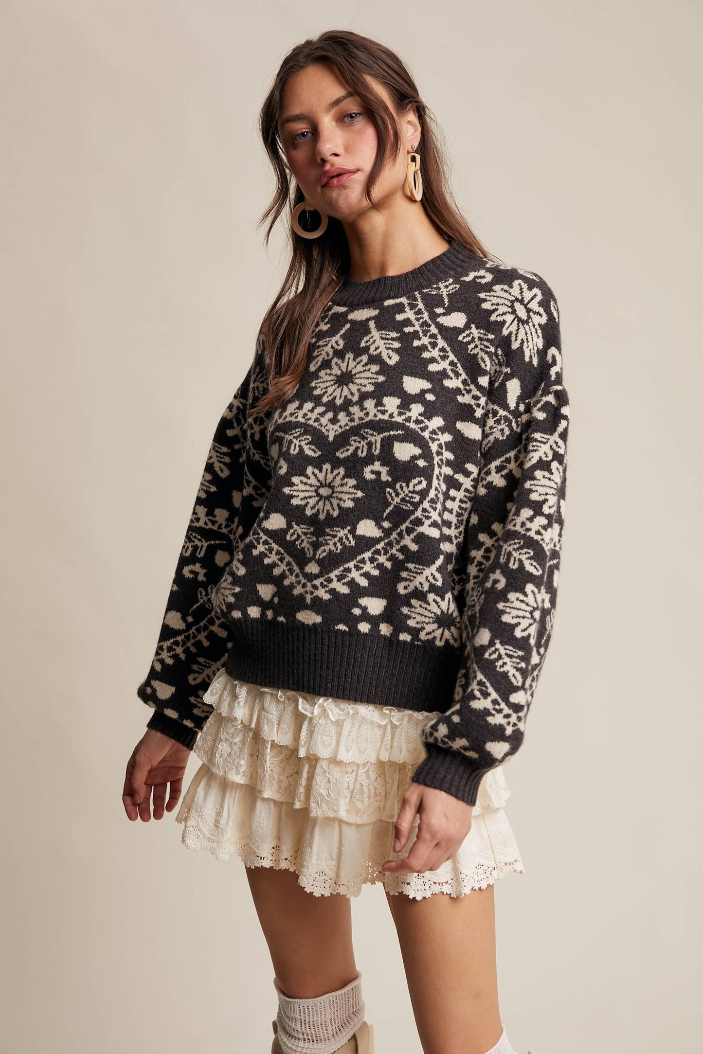 Heart Jacquard Knit Sweater