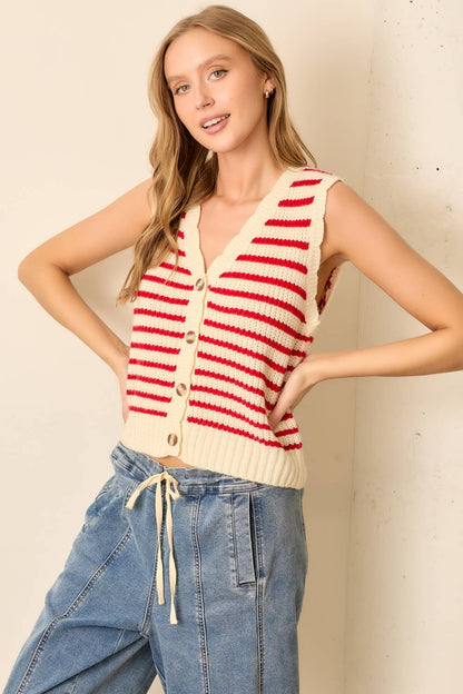 (PLUS) STRIPED SWEATER VEST