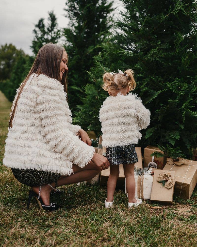 Mommy and Me Fatima Faux Shag Layered Jacket - Ivory