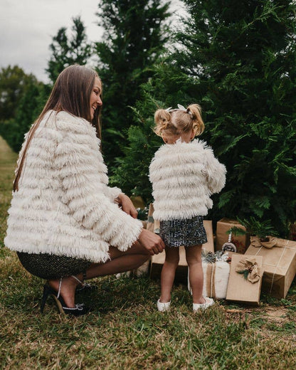 Mommy and Me Fatima Faux Shag Layered Jacket - Ivory