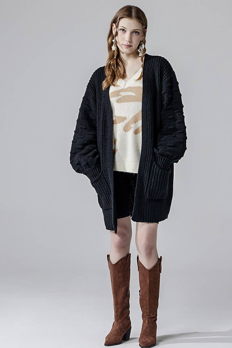 Oversized Pompom Sleeve Cardigan