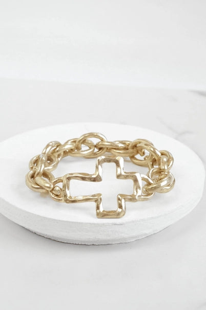 Chunky Chain Cross Bracelet Gold