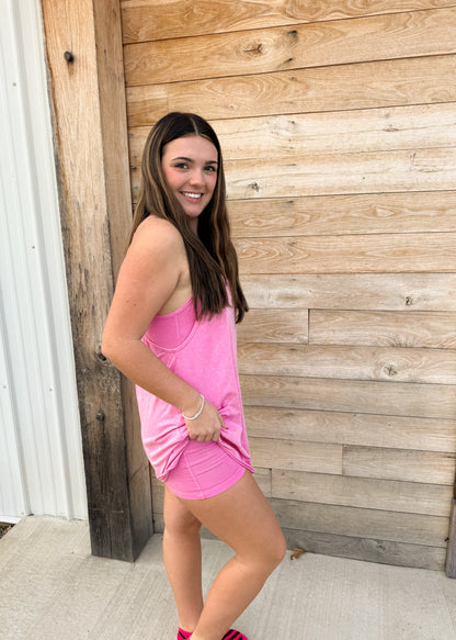 ACID WASHED MINI DRESS WITH BUILT-IN ROMPER LINER