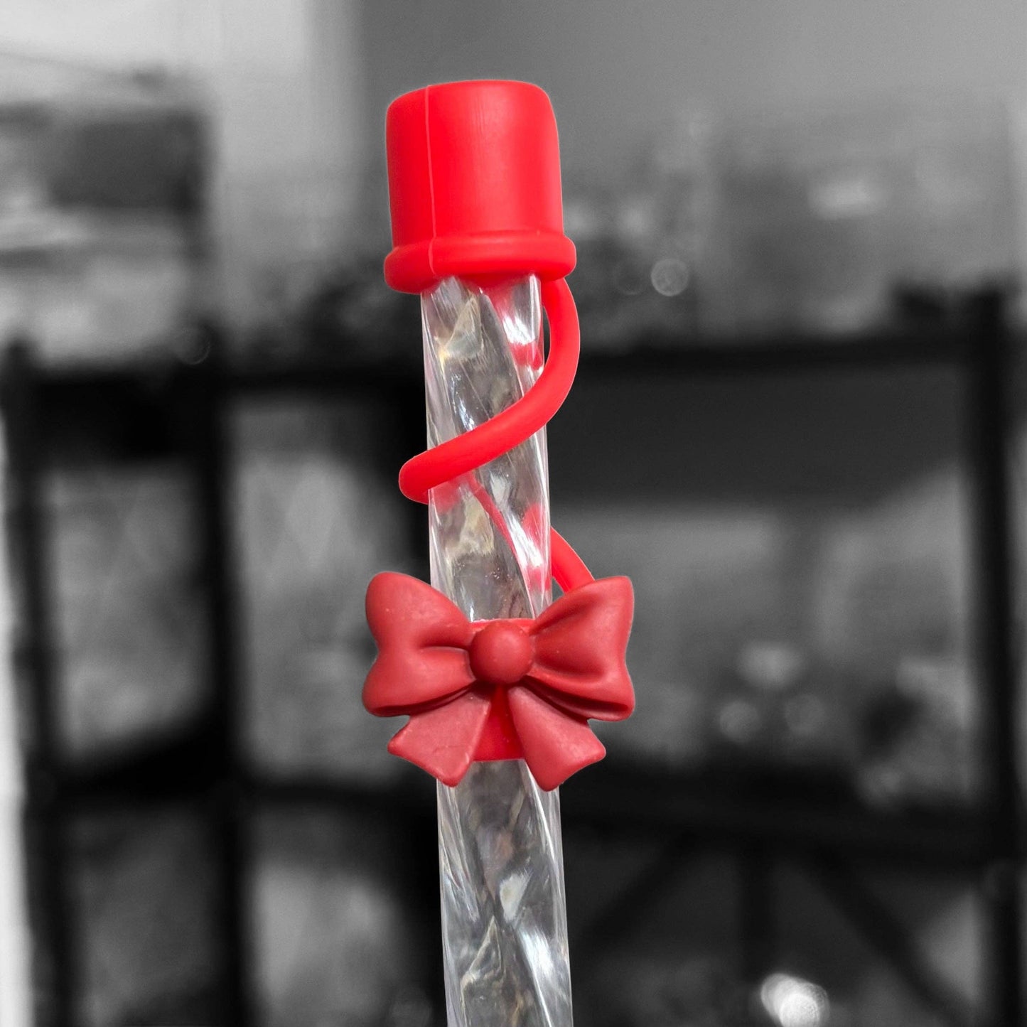 Red Bow Resin Straw Topper 10mm