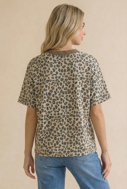 Leopard Print Button Down French Terry Cardigan