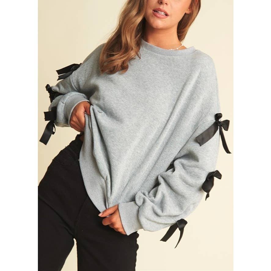 BOW SLEEVE LOOSE FIT PULLOVER TOP