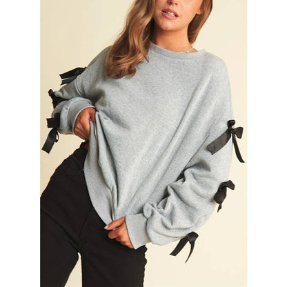 BOW SLEEVE LOOSE FIT PULLOVER TOP