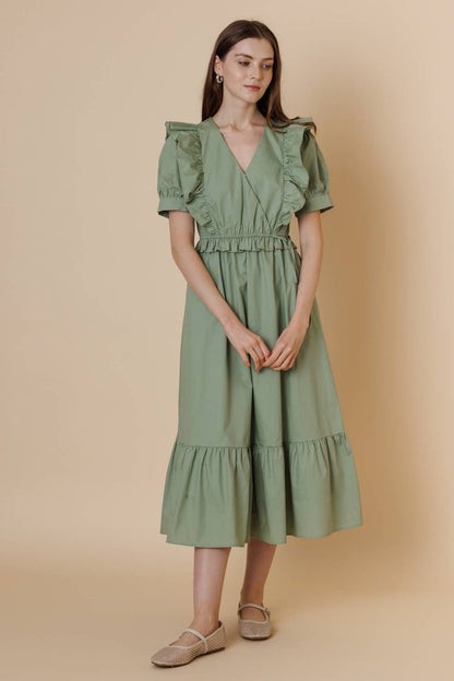 Romantic Ruffled Cottom Poplin Midi Dress