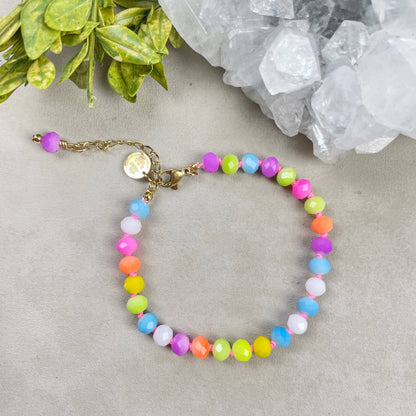 Barb// Mixed Neon Crystal Beaded Handknotted Bracelet