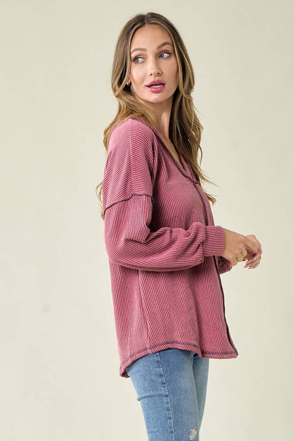 Ribbed V neck top