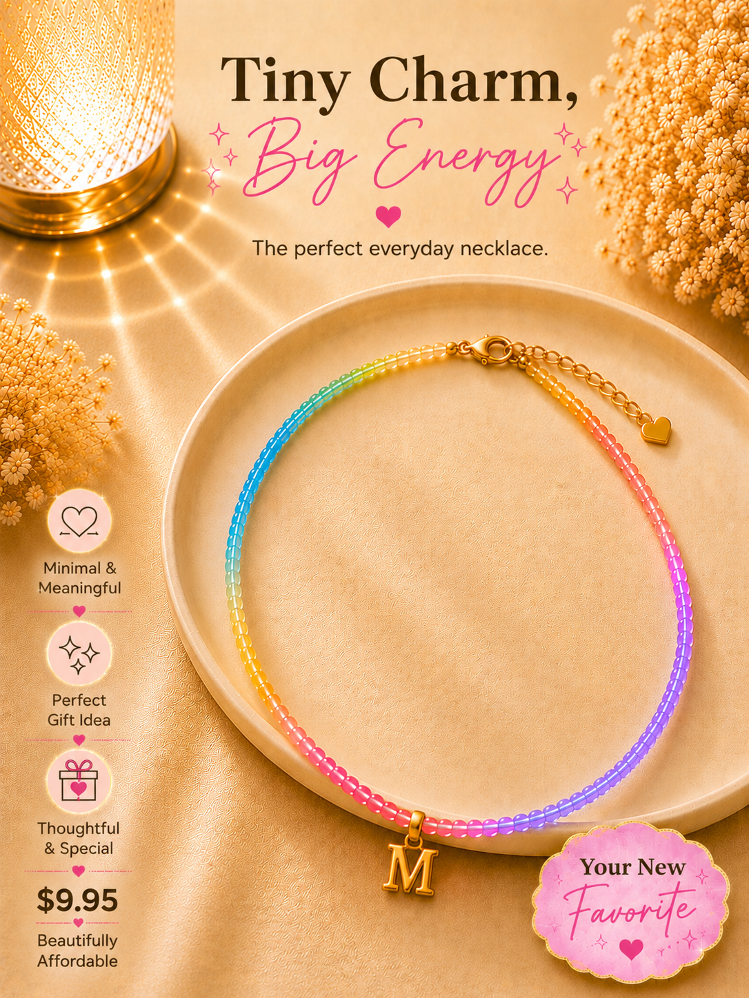 Multi color beaded bubble letter necklace
