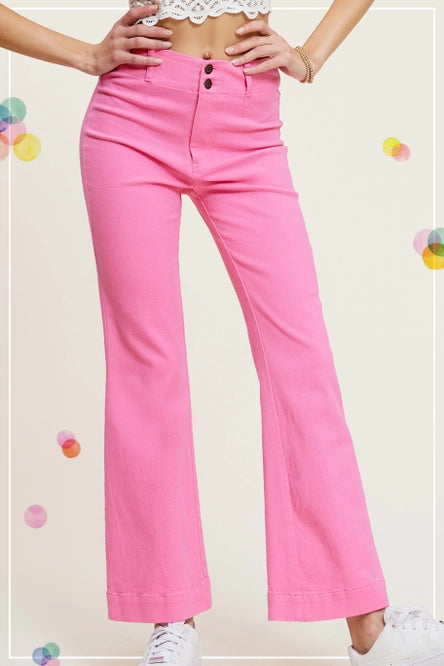 Bubblegum Pink High Waisted Wide Flare Pants