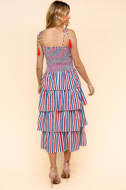 Midi Multicolor Stripe Print Dress