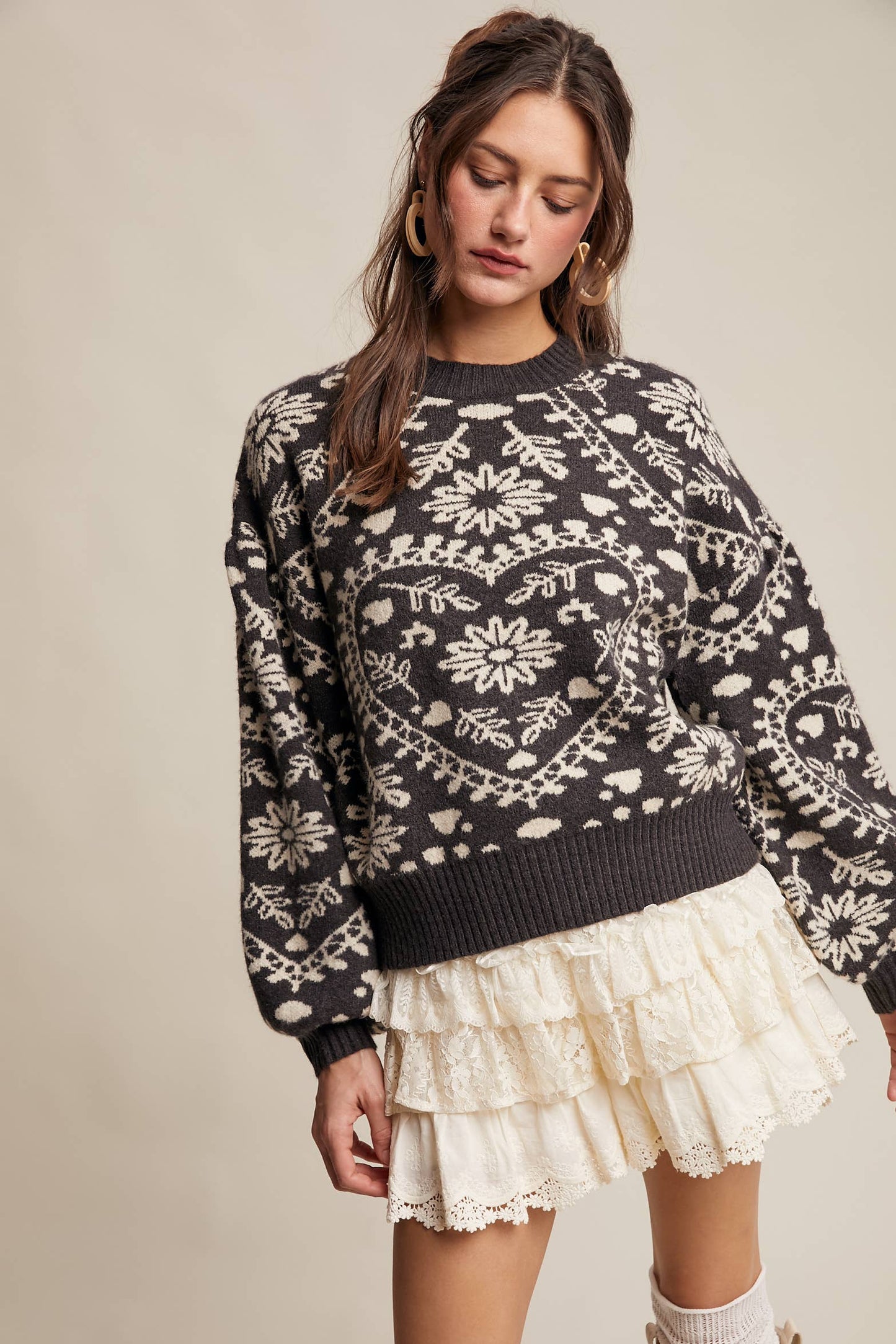 Heart Jacquard Knit Sweater