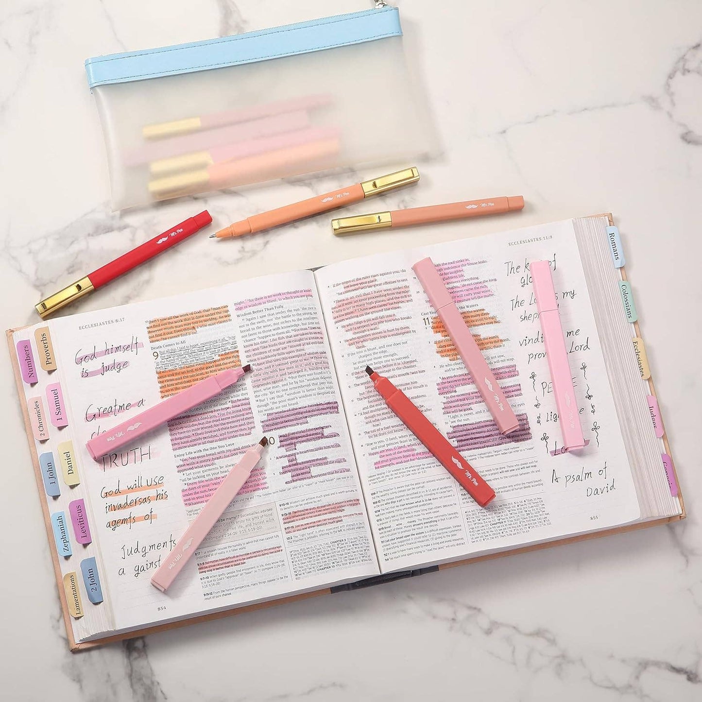 No Bleed Pink Highlighters & Pens for Bibles - 12 Pack